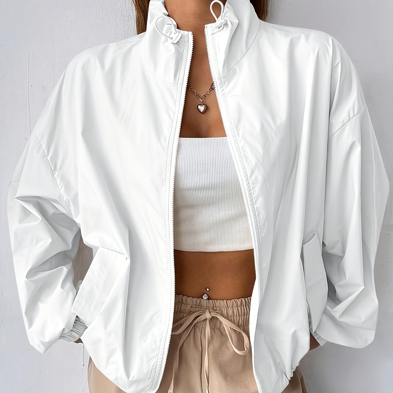 TEMU Damen-Jacke mit überschnittenen Schultern Reißverschluss für Frühling, Herbst Winter