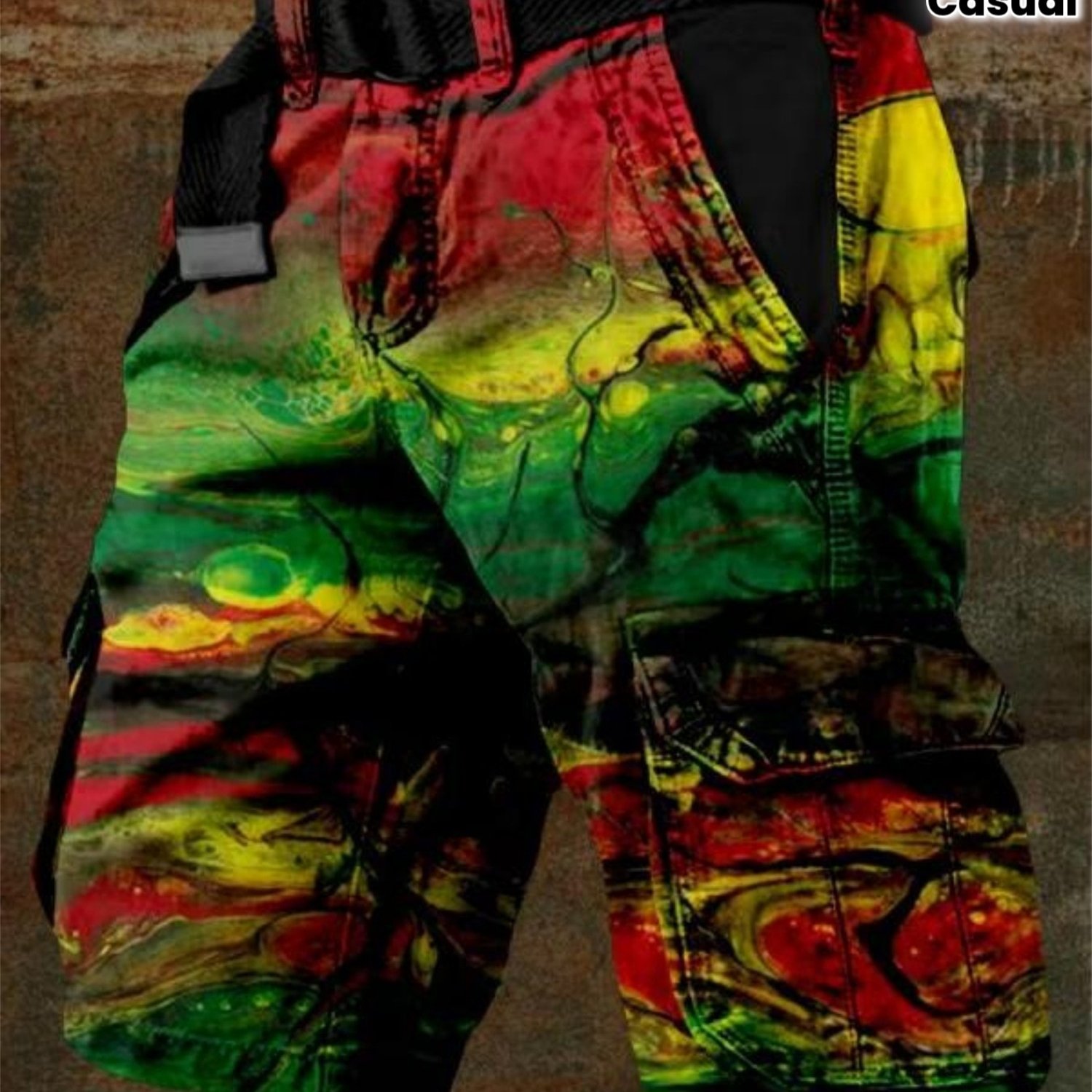 Single-piece Pants(no Belt) Not Denim Size New European And 2d Retro Art Printing, Trendy Five-point Shorts, Casual Men's Pants, Gift- Products, Plus Size