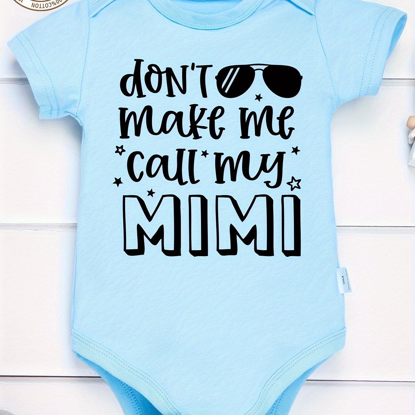 TEMU Cotton Baby Onesies With Cool Glasses Pattern Print And Letter Print, Soft And Casual Round Neck Baby Onesies, For Outdoor