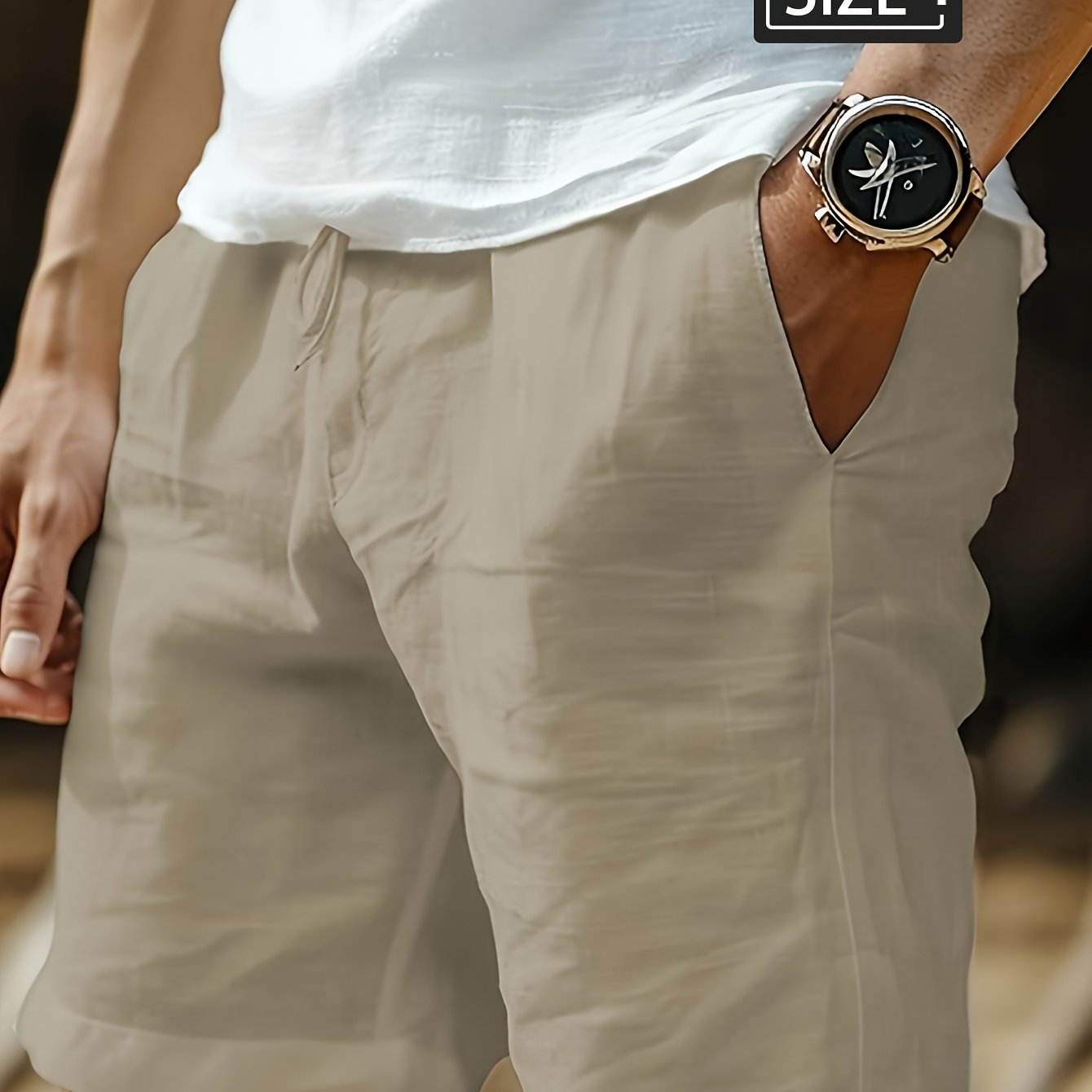 Plus Size Men's Casual Shorts, Solid Trendy Casual Trousers, Washed Wrinkle Athletic Shorts