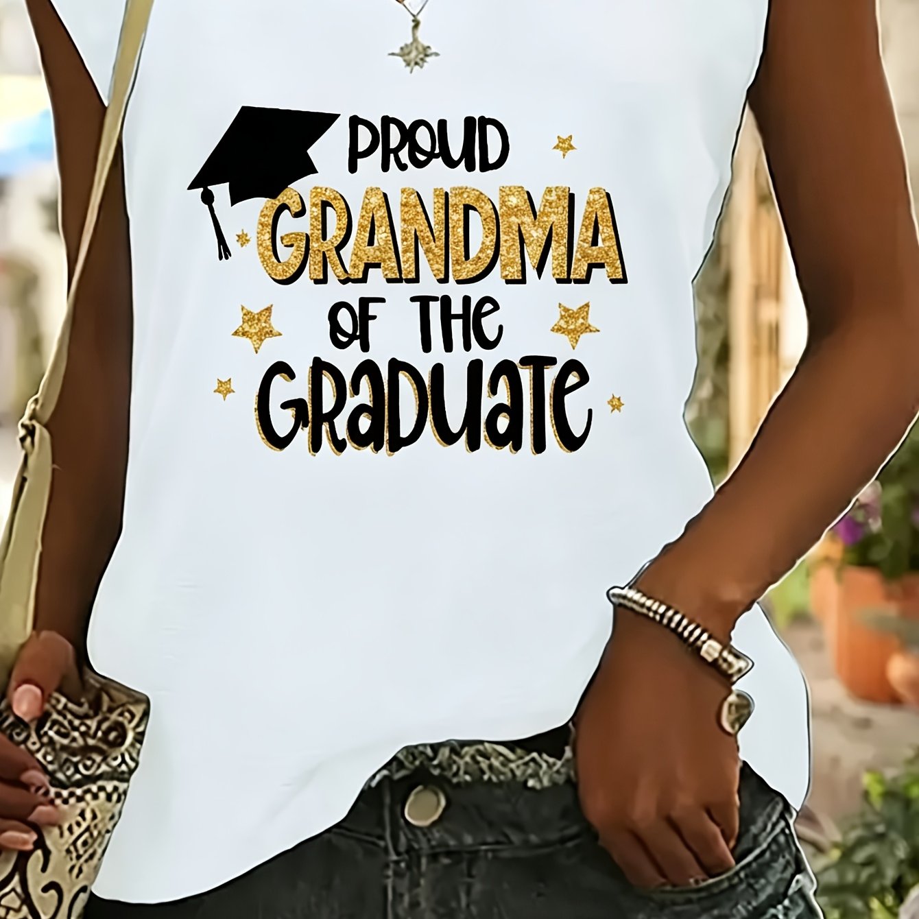 TEMU Women's " Grandma Of " V-neck Tank Top - Lightweight Breathable Sleeveless Shirt Suitable For, Outdoor & Casual Attire, Casual Summer Blouse