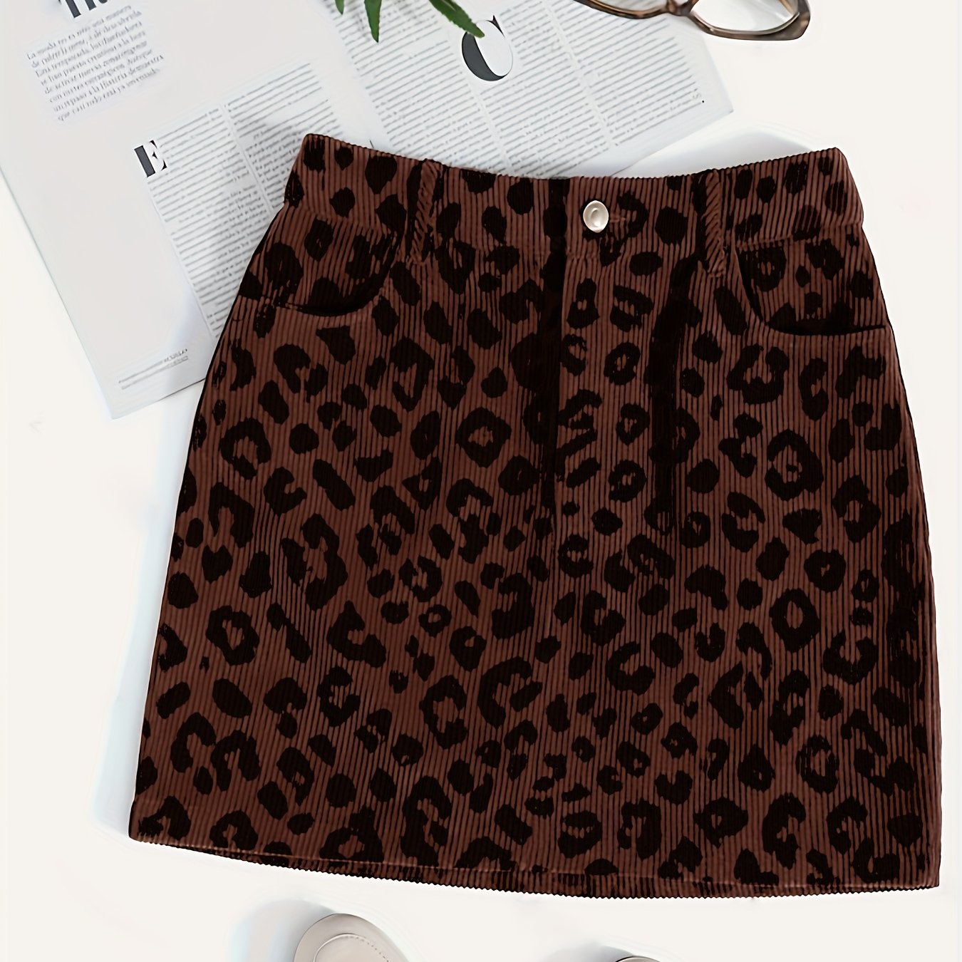 New Fashionable Women's Elegant Leopard Print A-line Skirt With Pockets, Stylish And Versatile Autumn Outfit