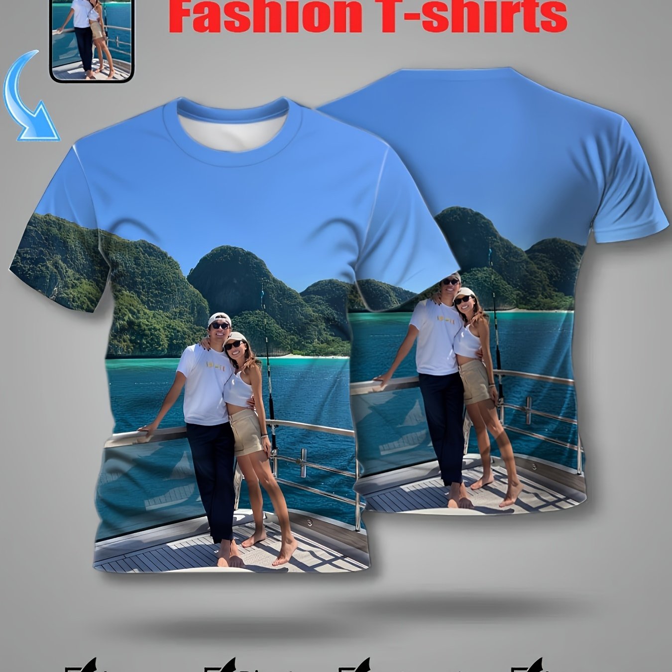 TEMU Customized Couple T-shirt-breathable Polyester Fiber With Round Neck And Short Sleeves-perfect For Summer Casual Wear And Gifts. Ideal For