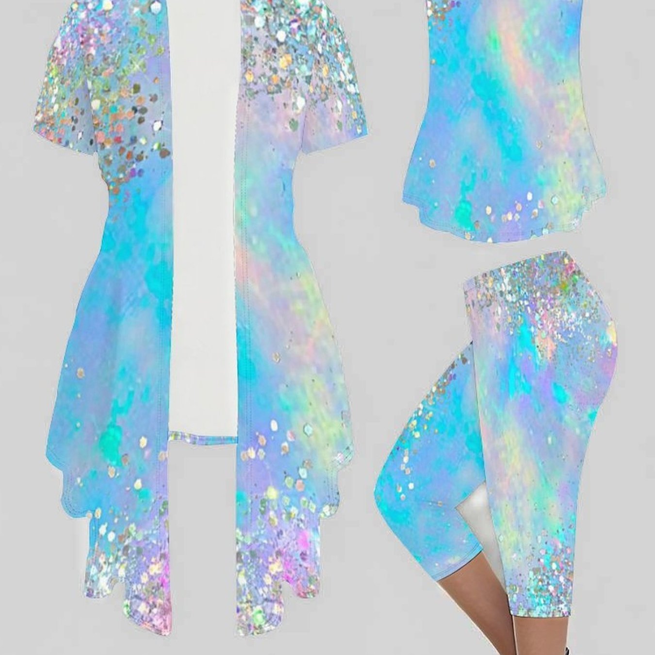 Elegant Women's 3pcs Fashion Set For Spring, Summer And Autumn Includes Short-sleeve Jacket, Camisole Top And Cropped Pants With Marble & Floral Prints, .