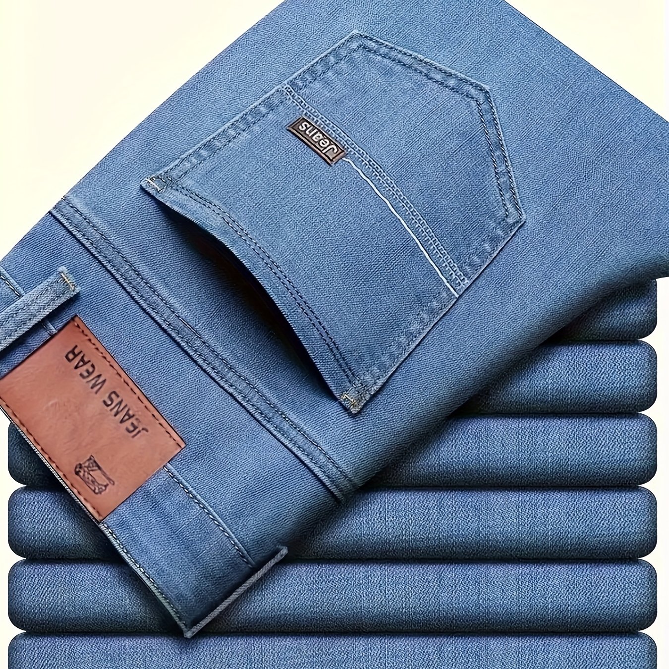 Image of Regular Men's , Business Trendy Straight-leg Trousers, Fashionable And Versatile Men's Stretch Thick Jeans, Comfortable Casual Wear, Autumn Menswear