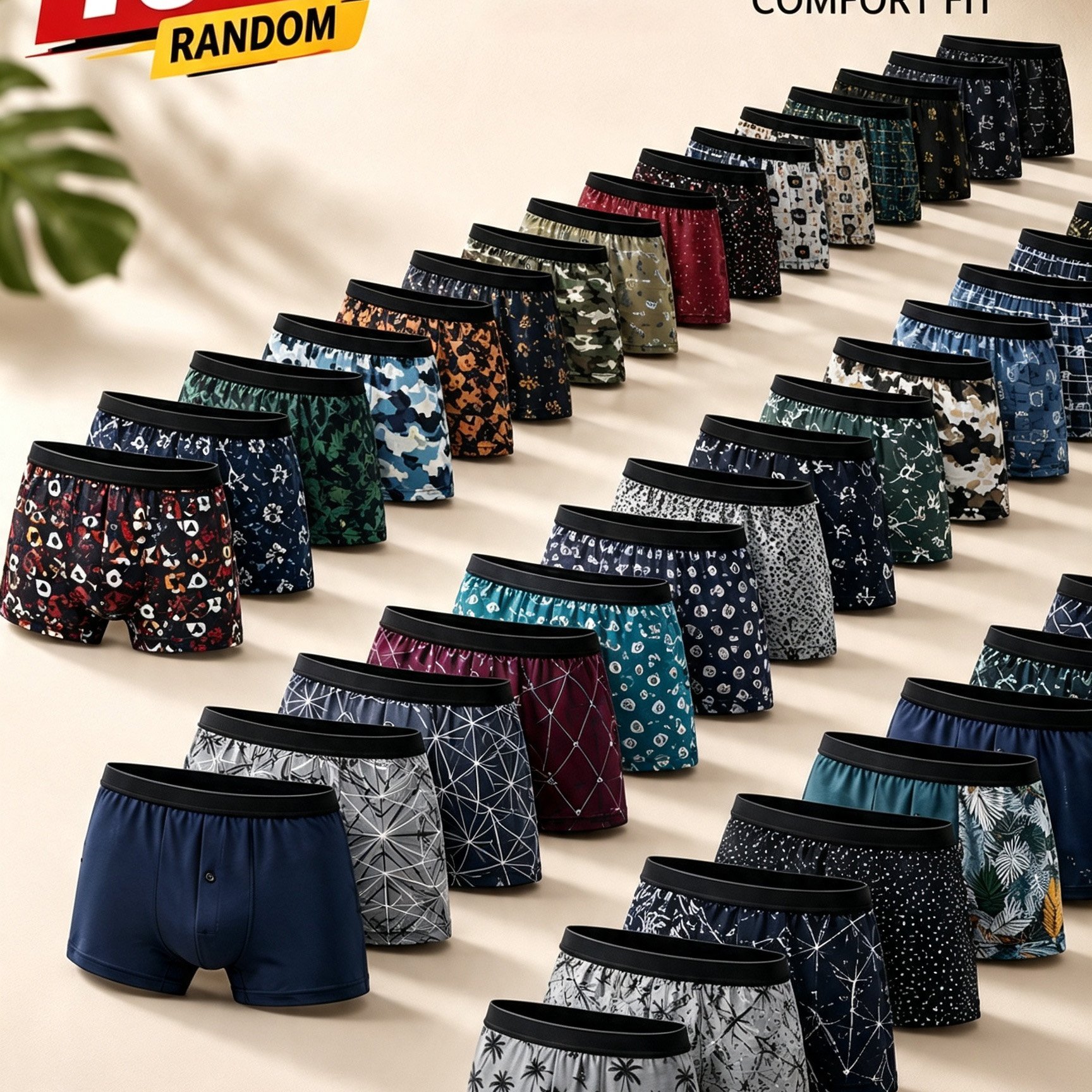 Random 10pcs Men's Boxer Shorts With Random Prints, Casual And , Breathable, Suitable For Work, Outdoor Leisure, And Home Relaxation