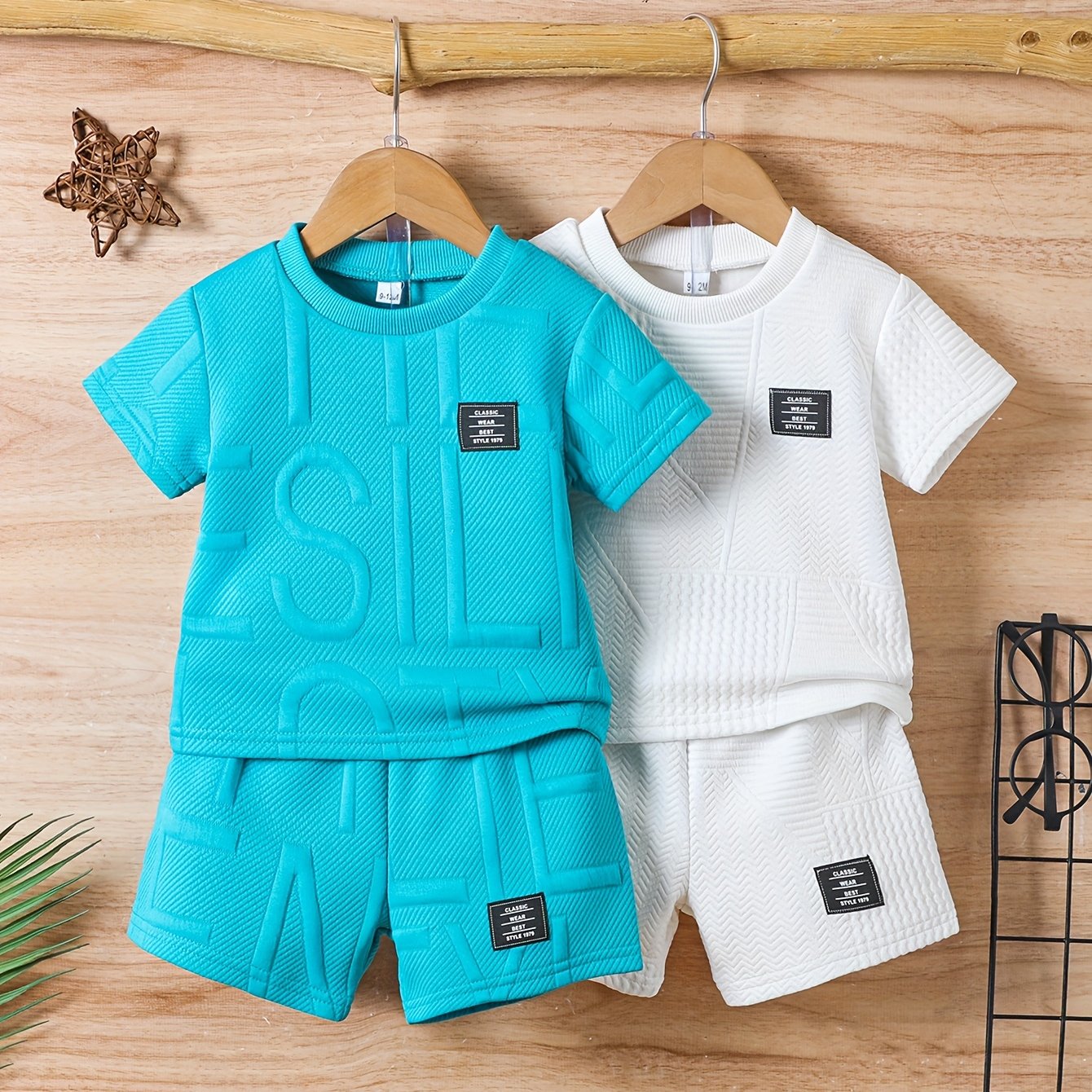 0-3 Years Old Multi-piece Casual Wear, Fashionable Letter Embossed Short-sleeved T-shirt With Shorts, Comfortable Summer Clothing, For Outdoor