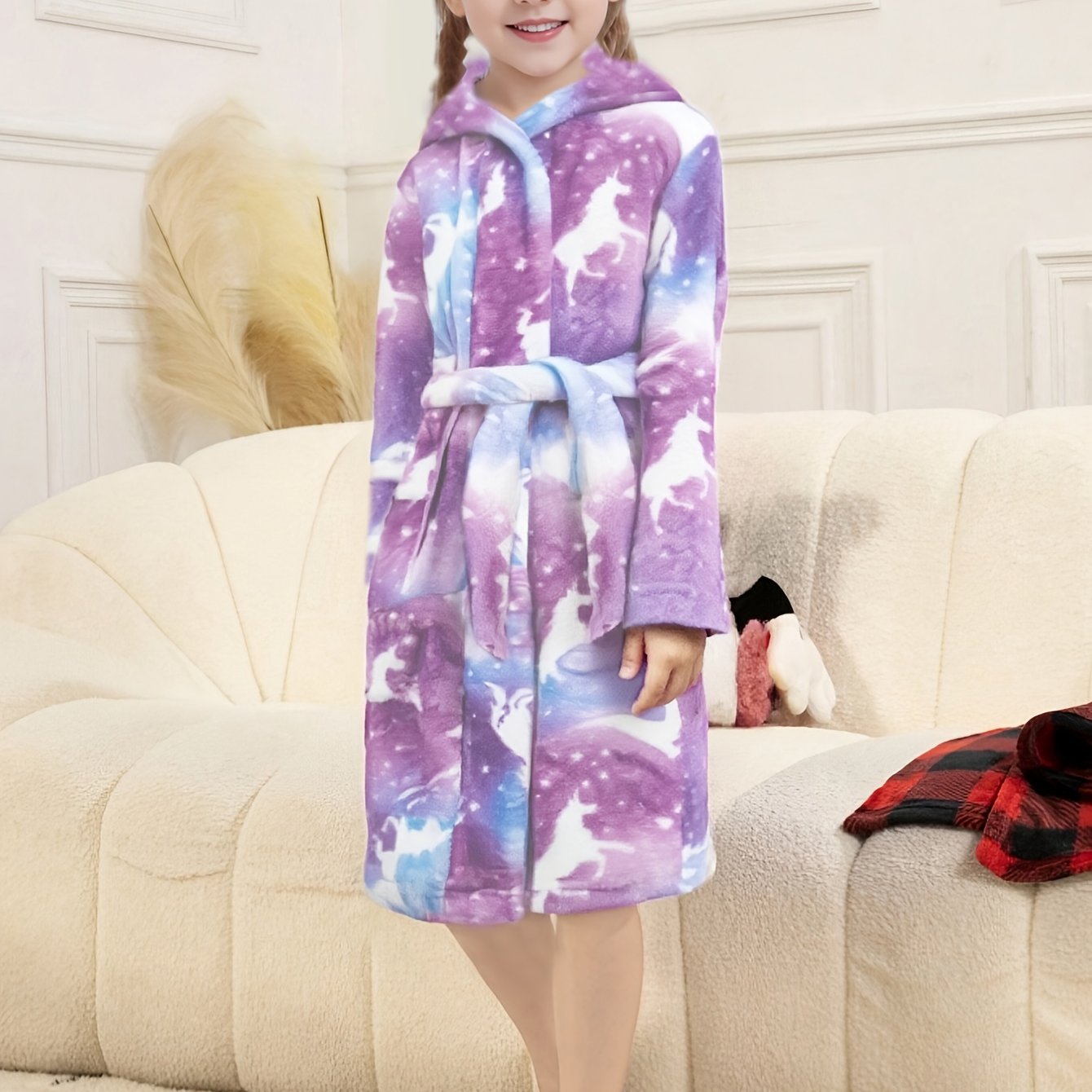 Autumn And Winter ' Casual Print Hooded Pajama Bathrobe