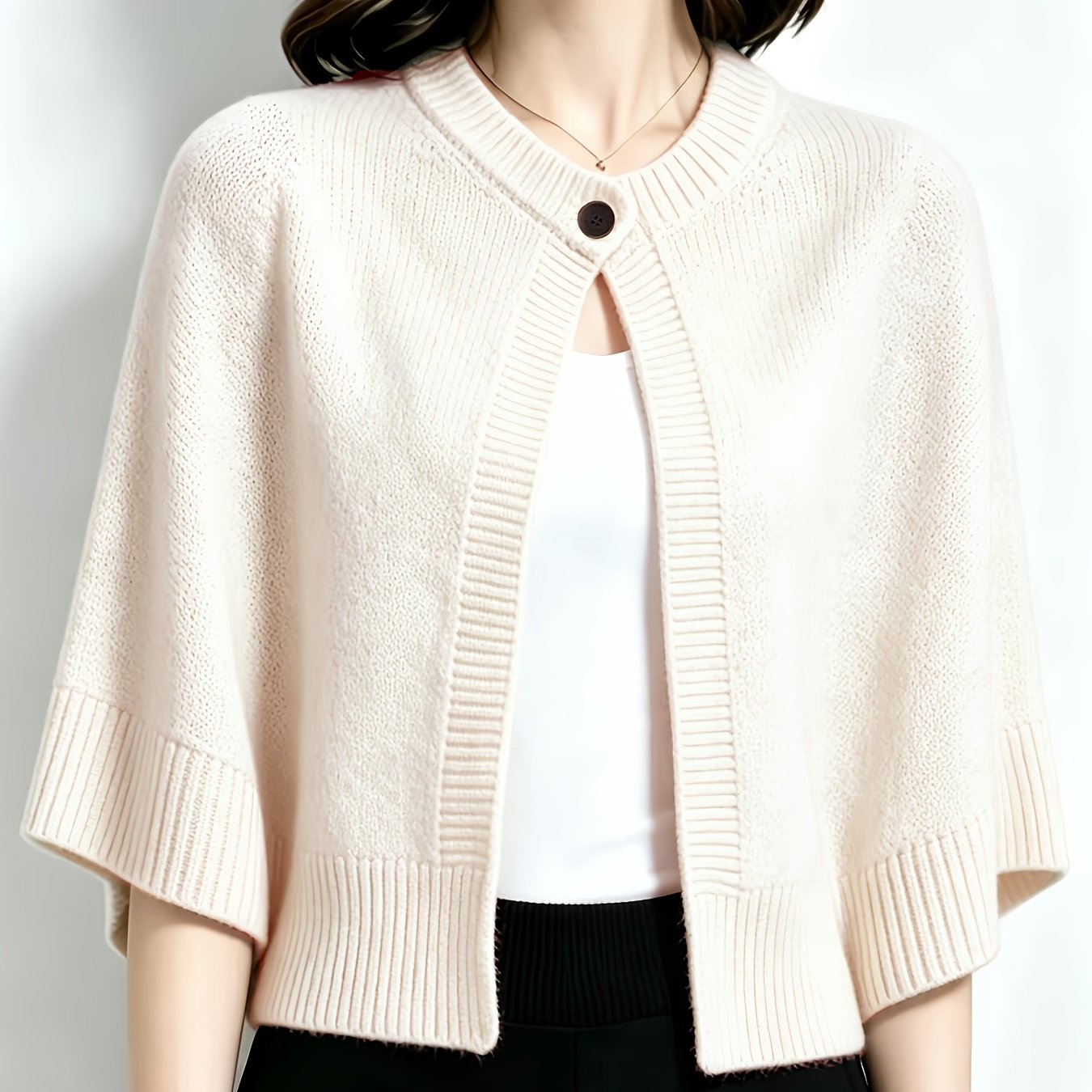 TEMU Cardigan court Chapeau de chauve-souris Cape Écharpe Veste Automne Hiver Vêtements d'extérieur Pull Haut Couleur unie