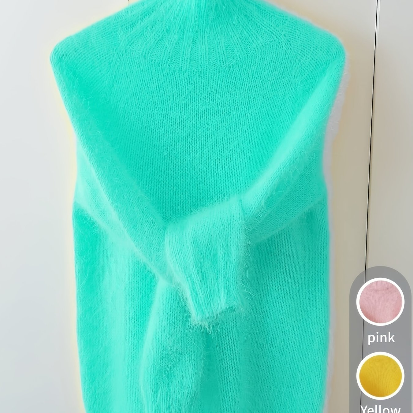 TEMU Winter Sweater Pullover Long Sleeve Top Women's Fashion Elegant Women's Sweater Autumn High Neck Yellow Solid Soft Fleece