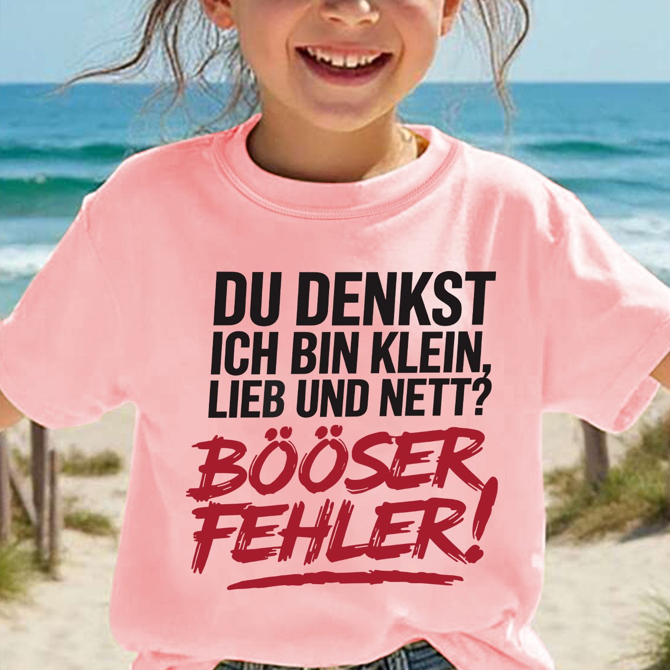 Image of Summer Fashion Girls' Short-sleeved T-shirt "du Denkst Ich Bin Klein, Lieb Und Nett? Bööser Fehler!" Letter Versatile Top Ny-dx9403