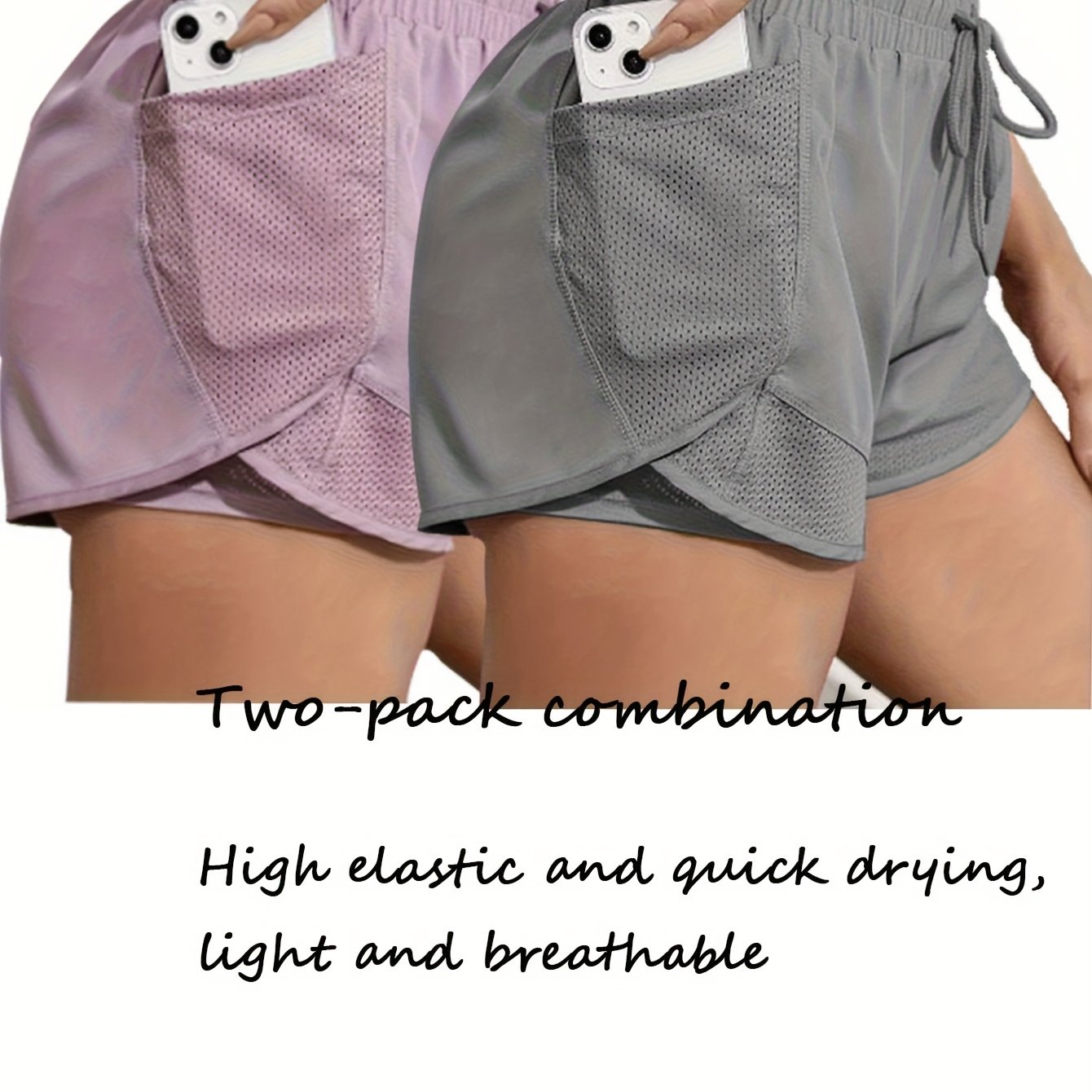 TEMU Foeieraa Fashion Women's 2pcs Shorts Set, 2-in-1 High-waisted Athletic Shorts, High Quick-dry, Lightweight And Breathable, Suitable For Running,