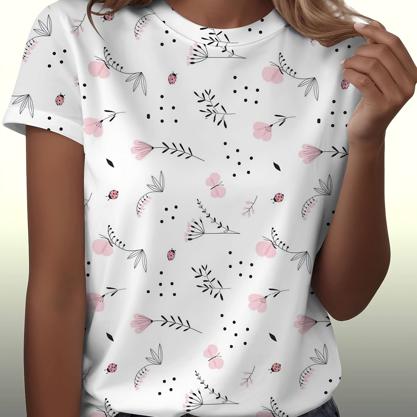 TEMU Women's Quick-dry Short Sleeve T-shirt - Round Neck Blouse-compatible Top Suitable For Casual Attire, Machine Washable Quick-, Casual Spring