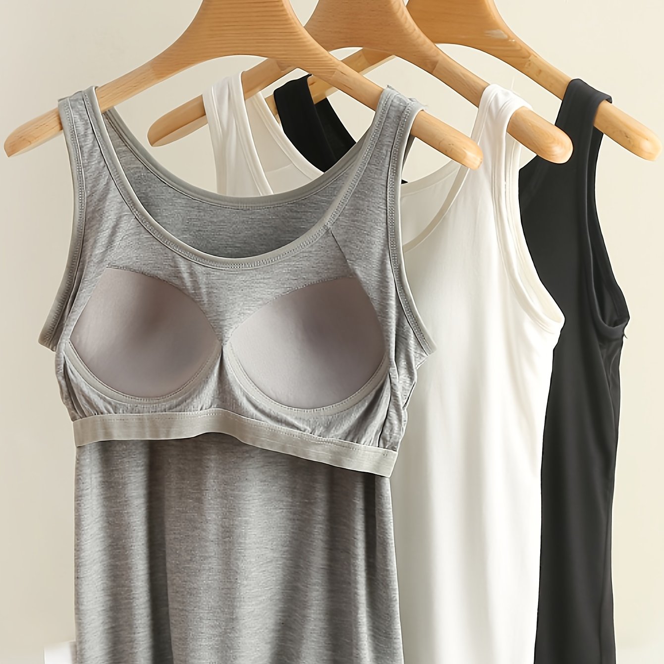 Image of 3pcs Wide Strap Supportive Camisole Top Set - With Chest Pad, Required - Soft, Breathable, Elastic, Comfortable Women's Underwear - Easy, Multi-functional, Fashionable Lingerie, For Daily Wear