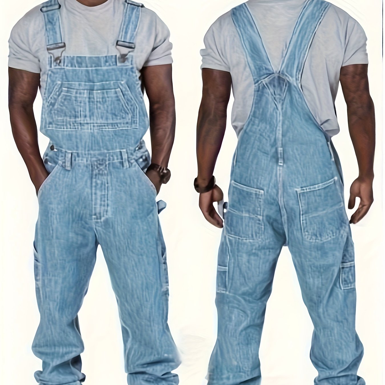 TEMU Men's Blue Jumpsuit - Loose-fit Straight-leg Romper With Multi-, Men Denim Overall, Denim Overall Men, Men Jean For Men, Pant For Men, Men