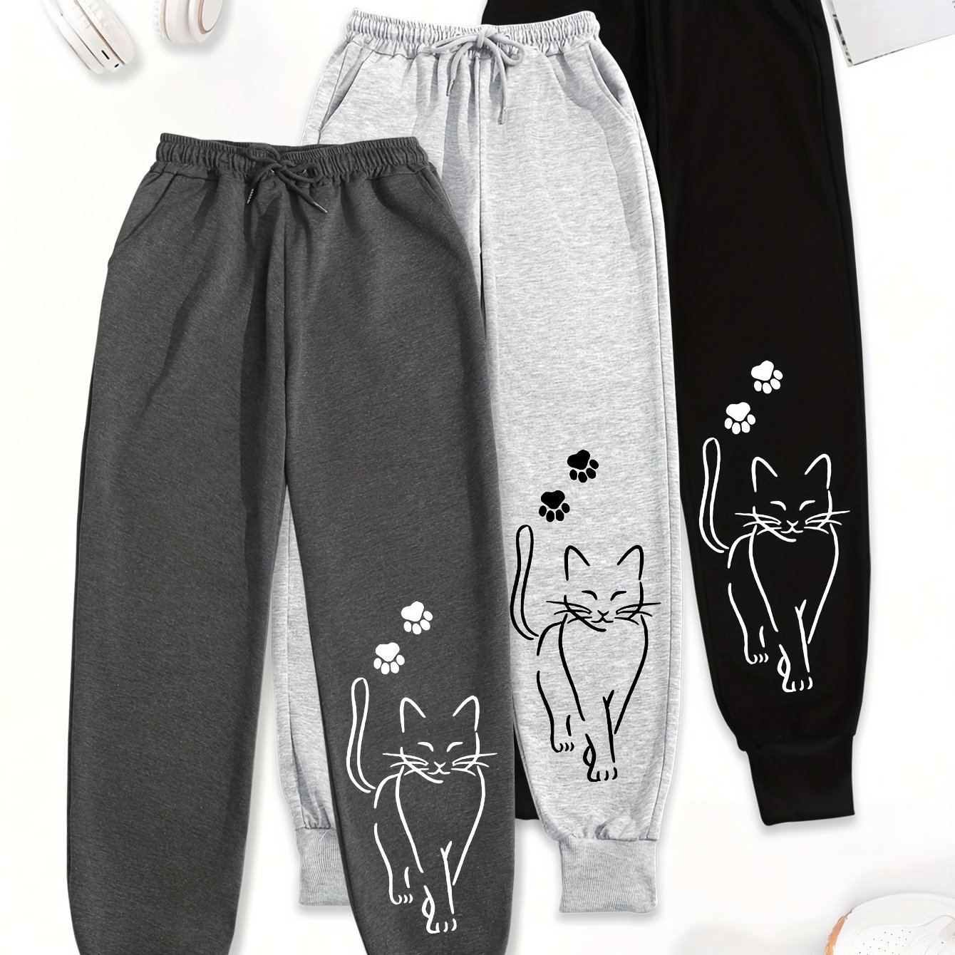 TEMU 3pcs Letter Print Pants, Elastic Waist Casual Pants, Women's Clothing