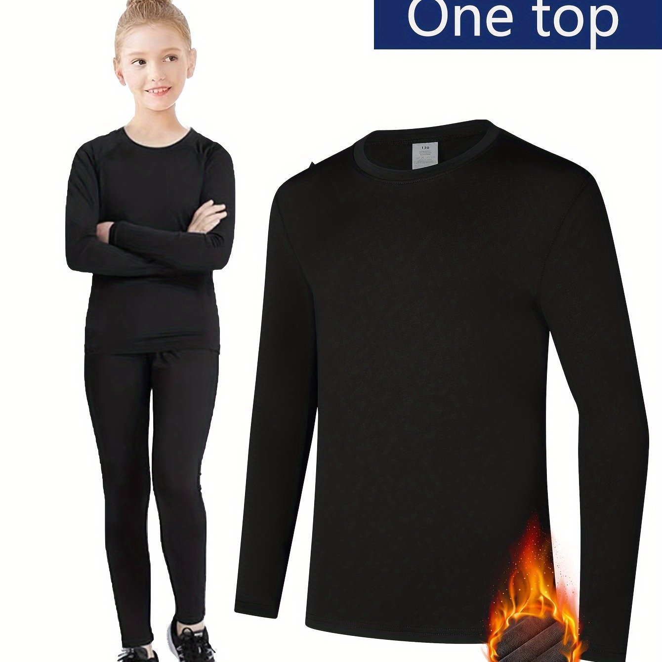 Girls' Warm Top, Fleece-lined Warm Shirt For Girls, Easy And Practical Basic Outfit Long Sleeve Round Neck Top, Suitable For Home Warm Basic Clothing