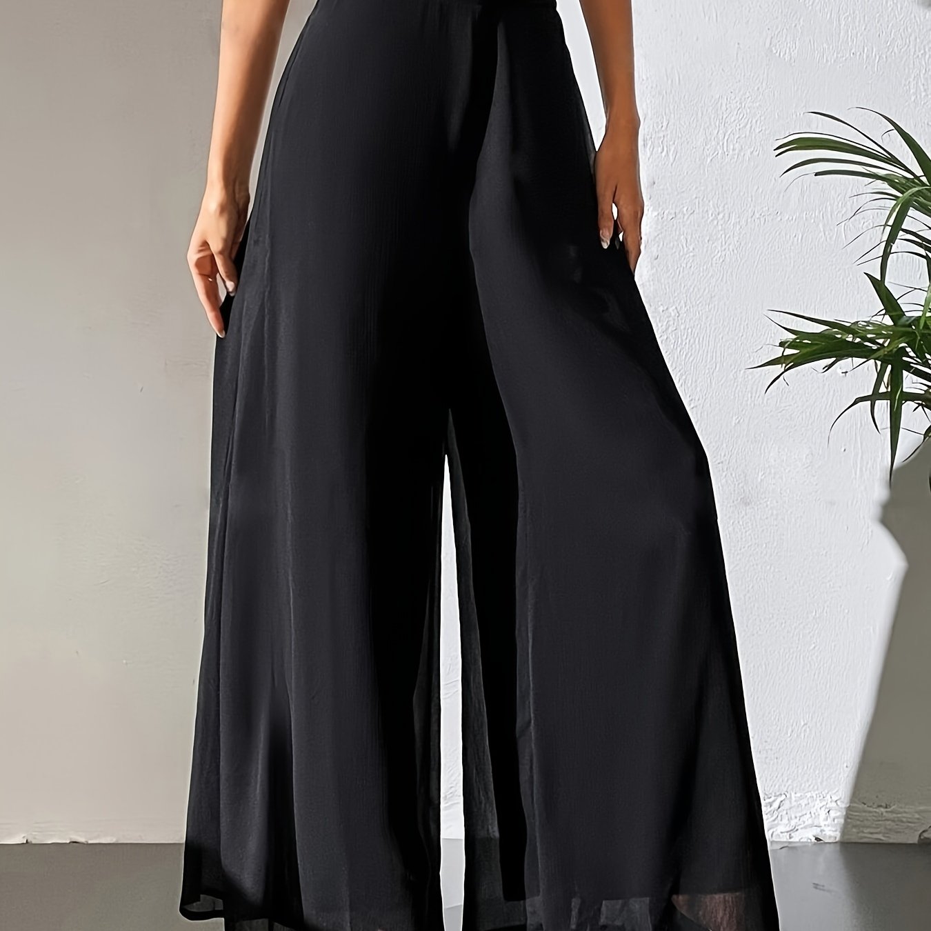 Women's Elegant Loose-fit Trousers With Elastic Waist, Breathable And Draping Fabric, Wide-leg Pants Suitable For