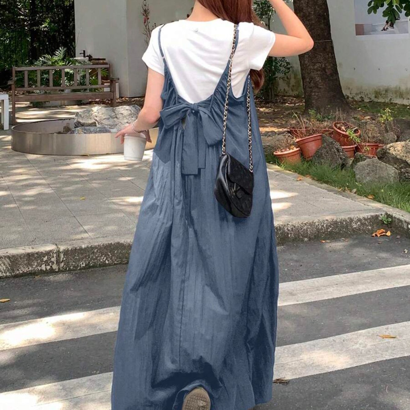 TEMU レディース 無地 バックレス タイバック カジュス 夏秋
