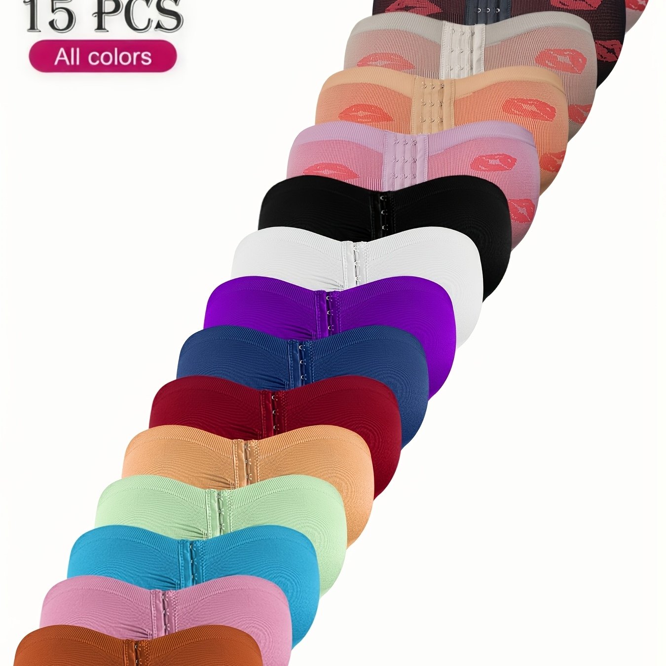 Image of 15pcs Set Women's Plus Size Front Closure Wire-free Strapless Bra, Gathered Push-up Anti-sagging Bra, Nylon + Spandex Fabric Comfortable And Breathable