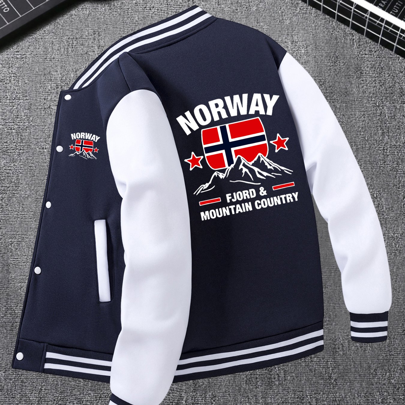 TEMU Veste Sportive à Col pour Homme avec Imprimé Norvégien, Coupe Régulière, Design à Rayures Contrastées avec Poches, Veste Décontractée à