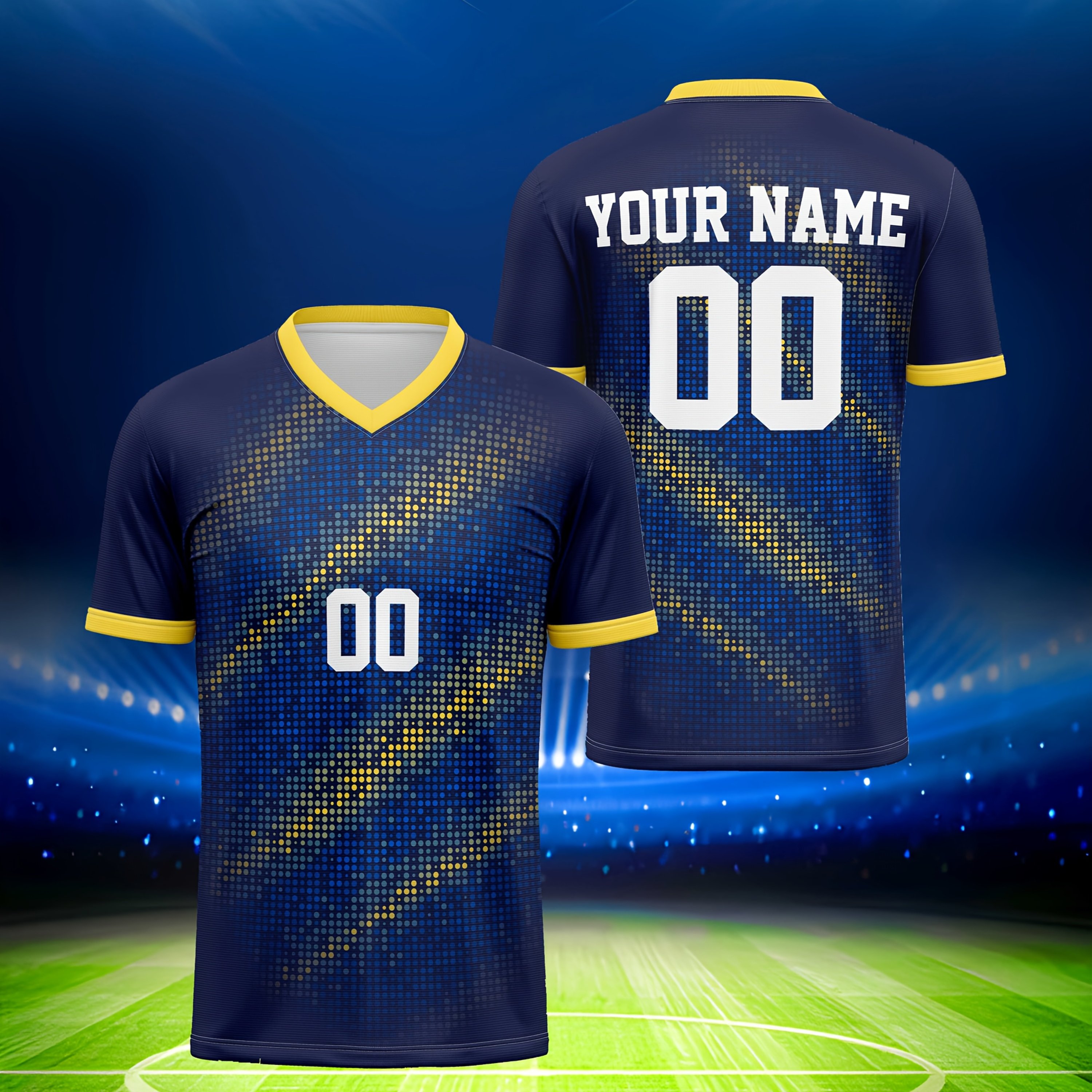 TEMU 1pc Customizable V-neck Football Jersey - Breathable Polyester Knit Fabric, Print, Stretch, Regular Fit For Adult - Ideal For Soccer, Training,