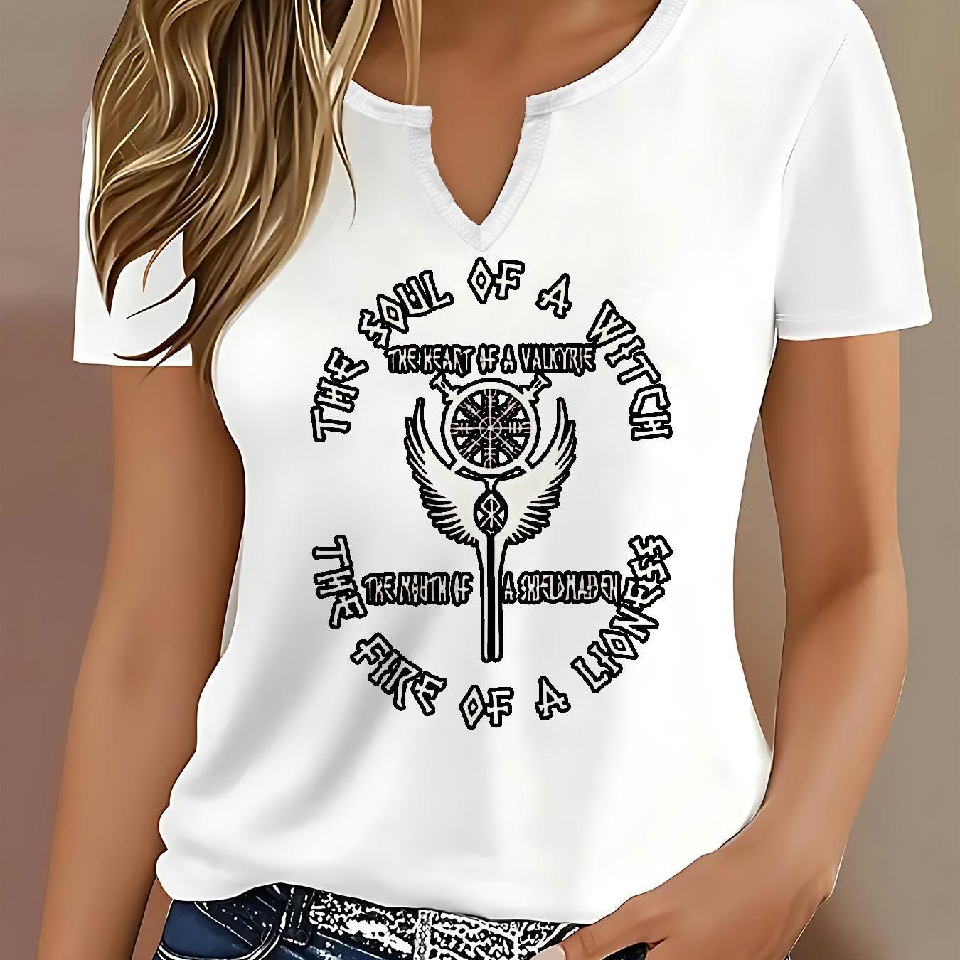 TEMU Casual Short-sleeve Tops Featuring The Sy251105 (58) Design - Suitable For Spring, Summer, And Autumn - Women's In Standard Size B9