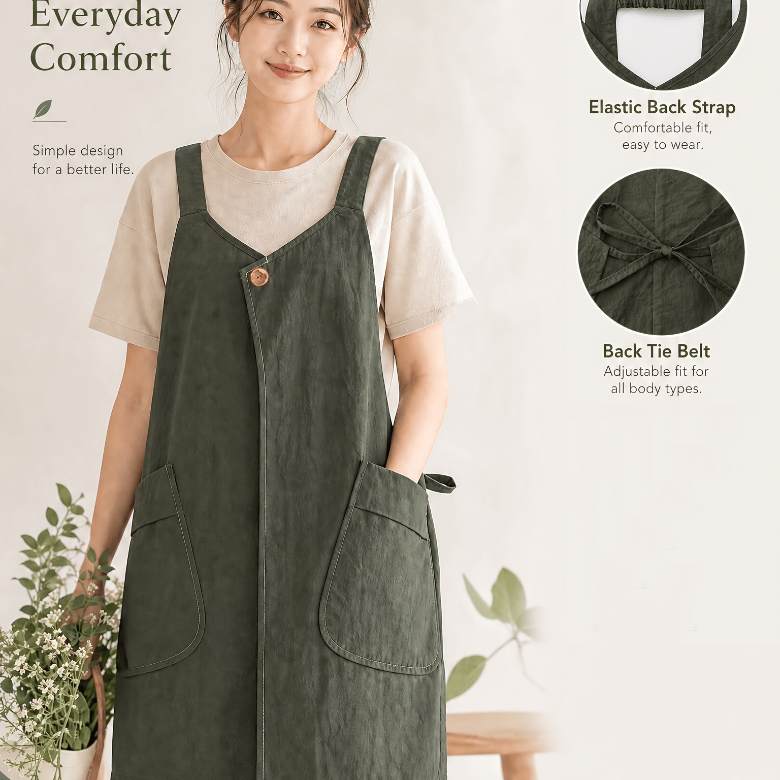 TEMU Button Colors Are Assorted/soft Material Sleeveless Apron With Wide Shoulder Straps, Featuring A Single-button Front Slit Design And A Built-in