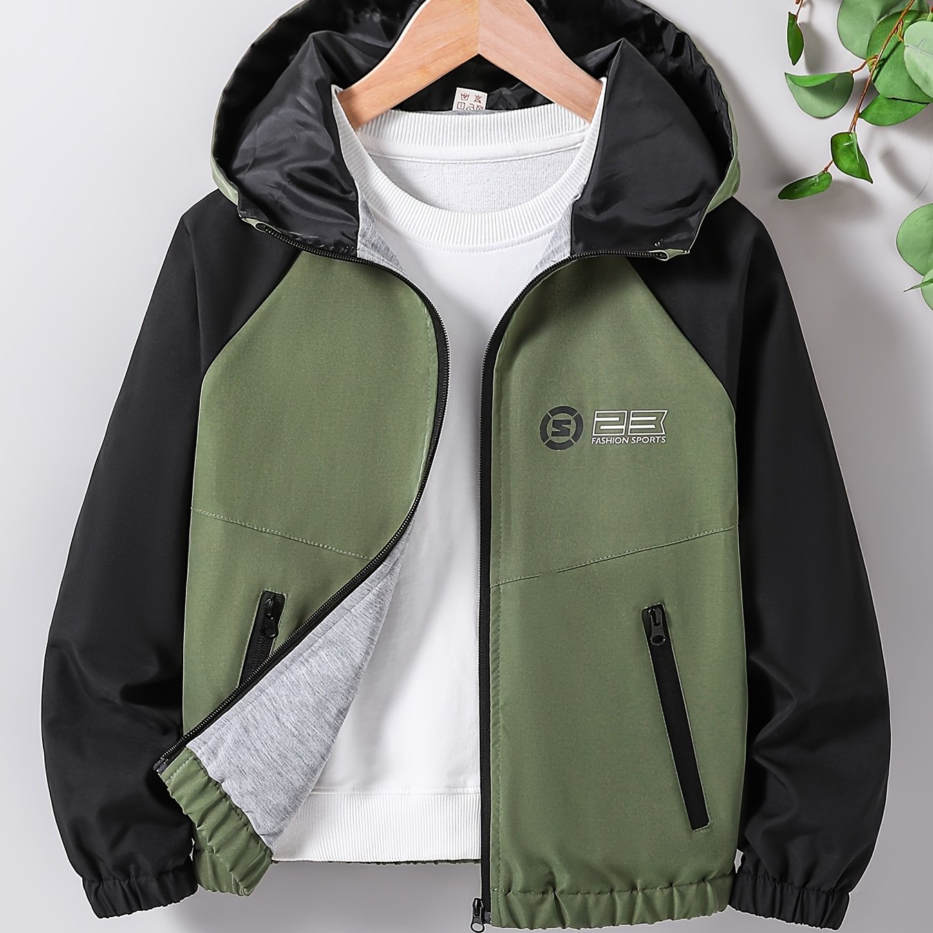 Boys' Windproof Hooded Jacket - Casual Zip-up Outerwear For Spring/fall, Machine Washable