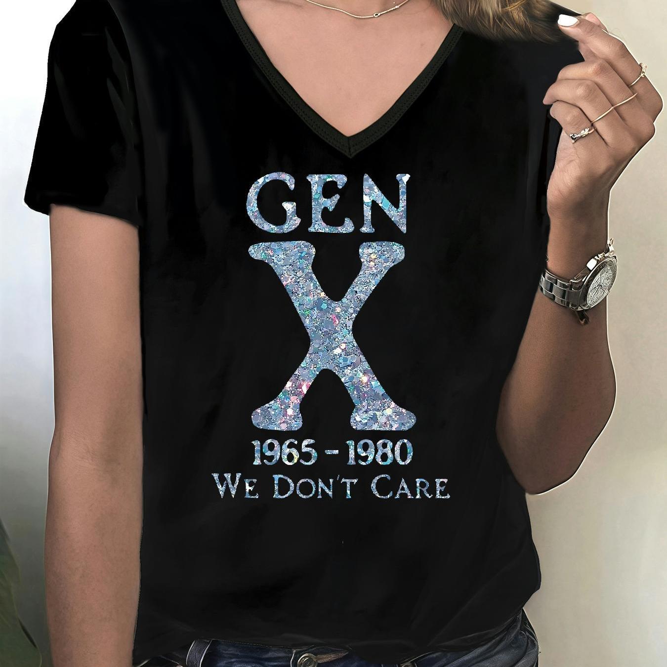 TEMU Women's 90s Retro Vintage V-neck T-shirt - 90s Iconic Symbols & Graphic (1965-1980) - Casual Short Sleeve Casual Attire, Machine Washable Spring