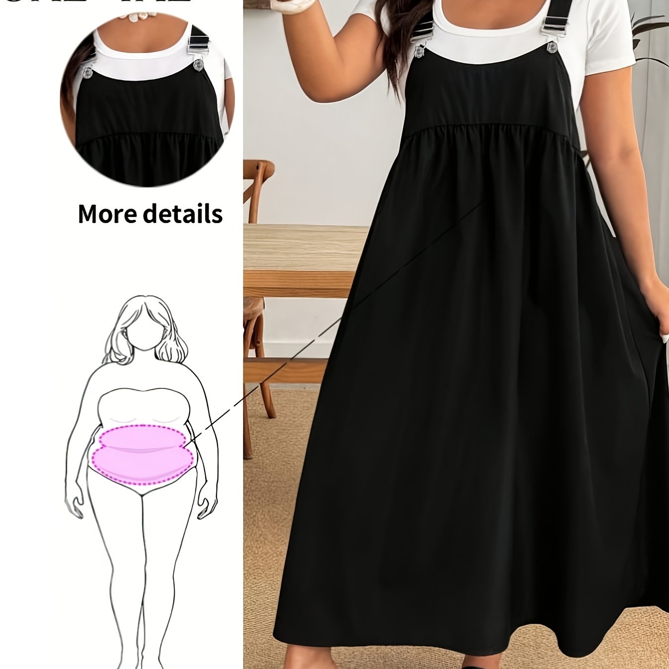 TEMU Plus Size, Plus-size Women' Color Loose-fitting A-line Long Dress With Adjustable Spaghetti Straps, Suitable For Dates, Shopping, And Vacation