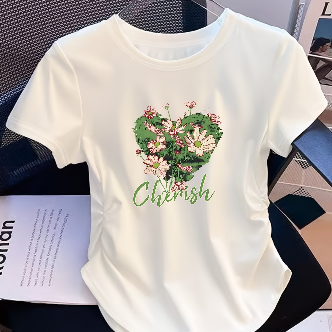 TEMU Newly Women's Waist Up Contraction Shows A Slim Figure, Elastic And Very Suitable For Casual Women's Modern Fashion Tops, Comfortable Printed
