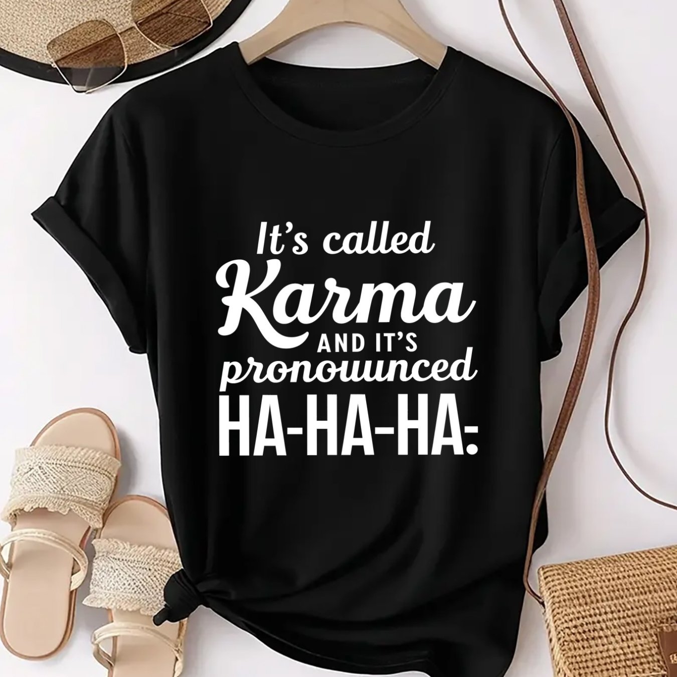 TEMU Karma -ha Design Individual Pattern Neck Short Sleeve Fashion Sports Spicy T-shirt Women's Comfortable Top
