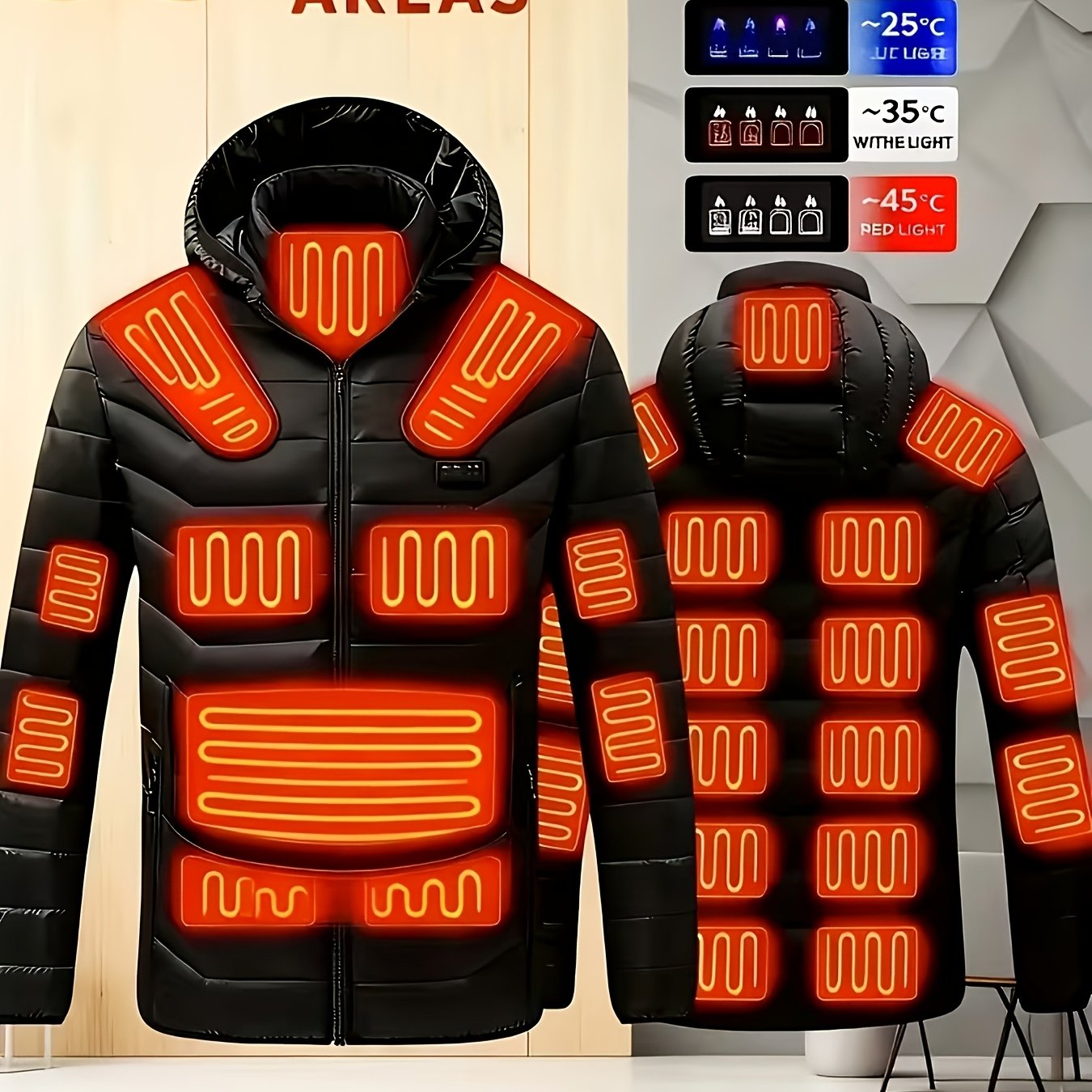TEMU 35--control Smart Heated Jacket For Men And Women, Hooded Long Sleeve Ski Jacket For Autumn And Winter Outdoor Activities, Novelty (power Bank