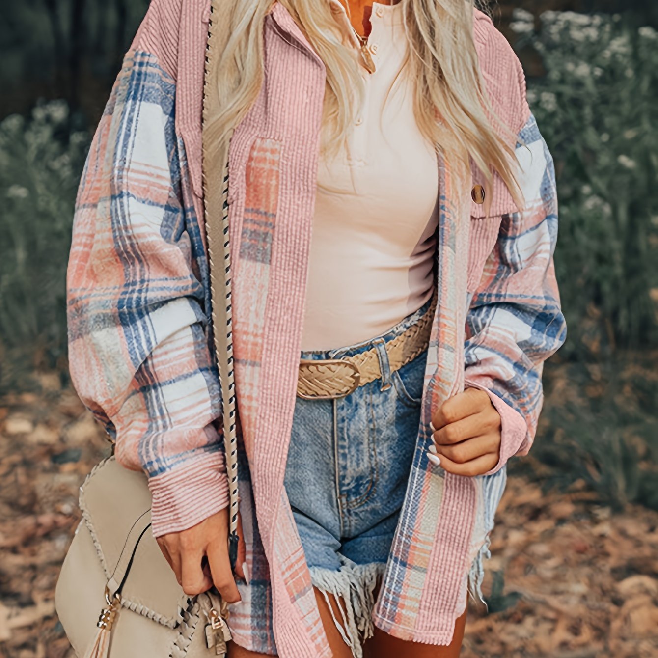 Print Drop Shoulder Jacket, Casual Lapel Neck Long Sleeve Button Front Jacket For Fall & Spring, Women's Clothing
