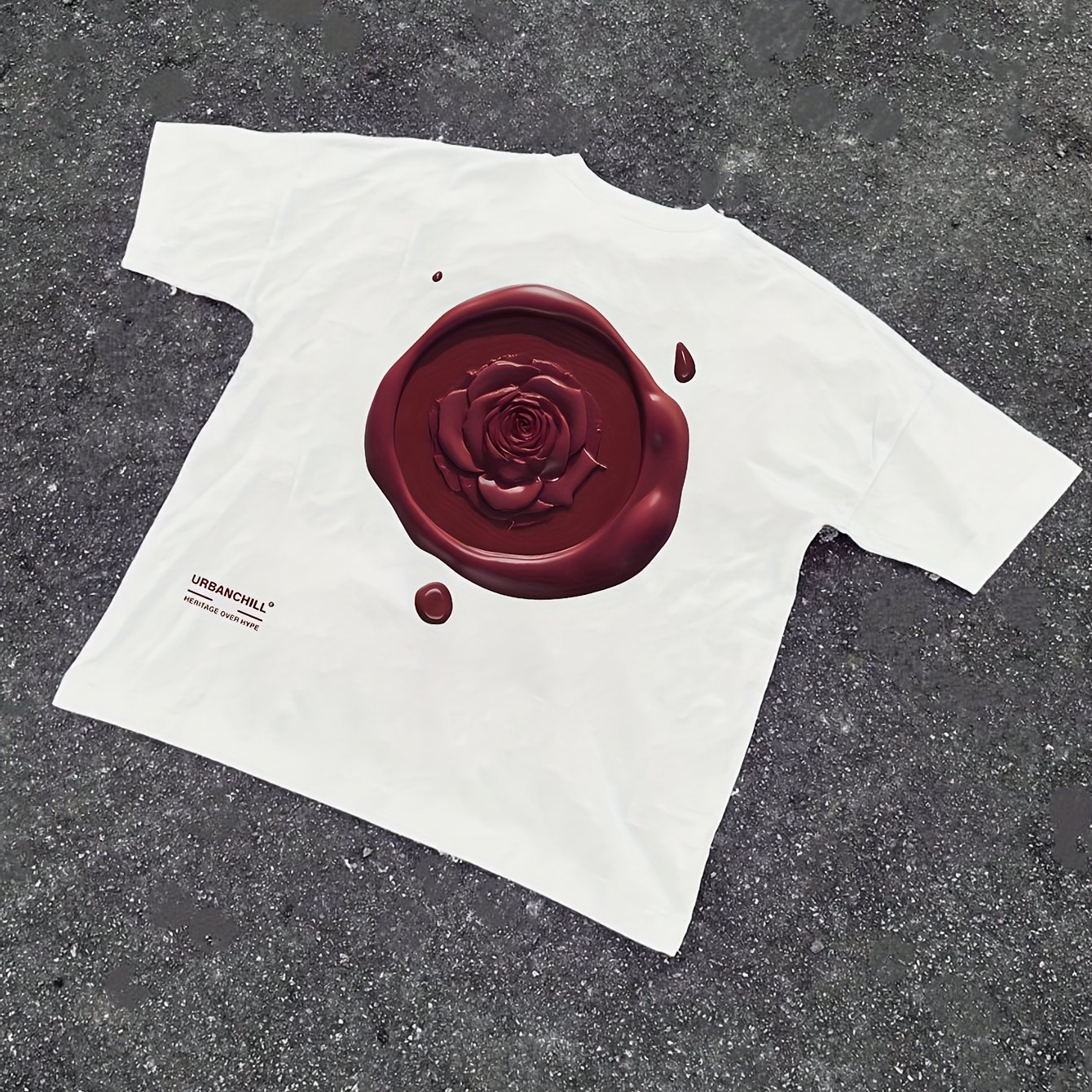 TEMU Men's Casual Sport Short-sleeve T-shirt, Rose Print Pattern, Comfortable Crew Neck Regular Fit