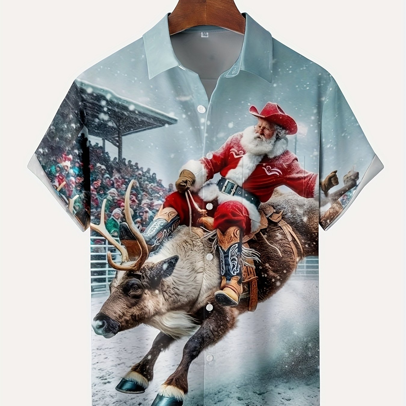 TEMU Christmas Santa Riding , Trendy Short Sleeve Lapel Shirt, Casual Shirts For &