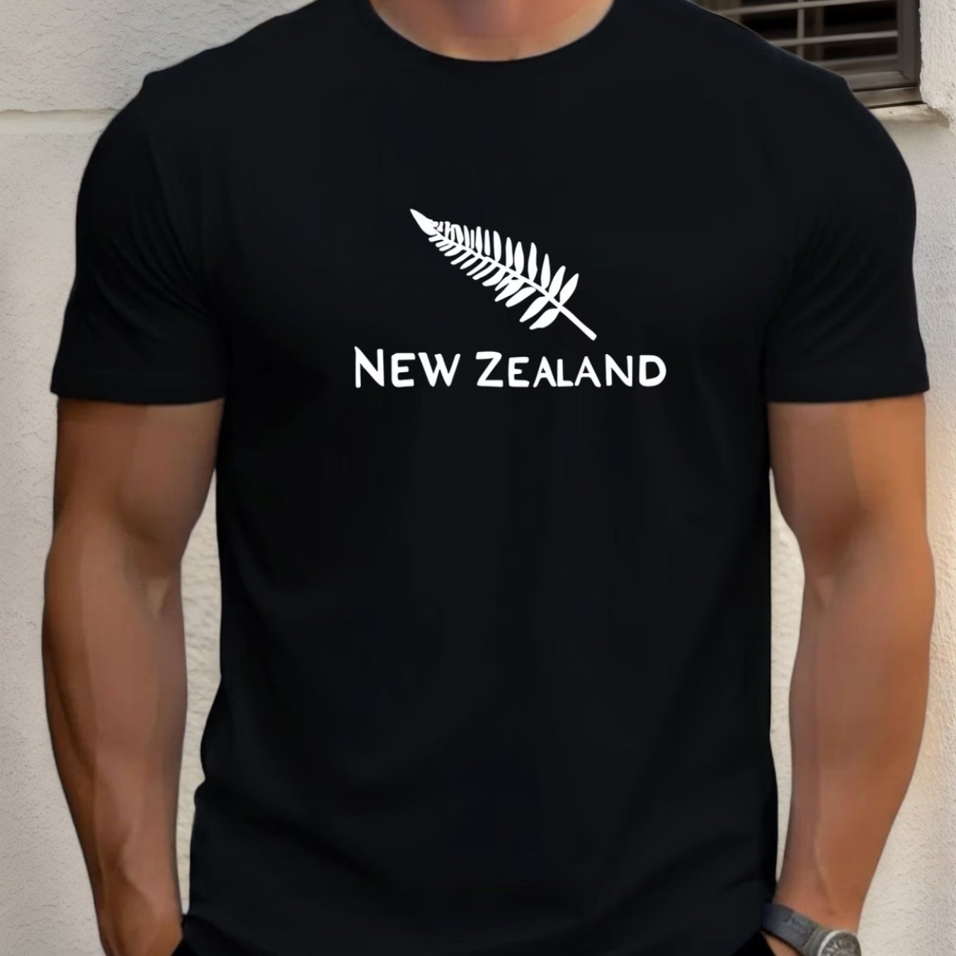TEMU Men's New Zealand Fern Pattern T-shirt - Style, Soft And Breathable, Design, Crew Neck Short Sleeve Summer Shirt, , Modern T-shirt