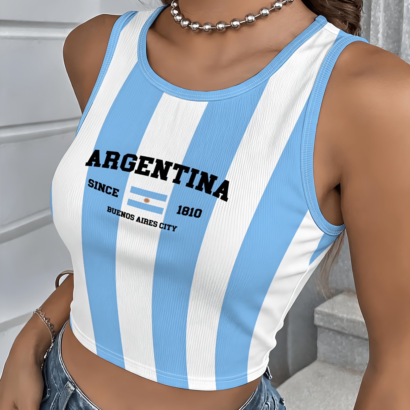 TEMU Ladies' Printed Tank Top, New Summer Top, Fashionable Sleeveless Off-shoulder T-shirt, Suitable For , By The Seaside, And Vacations