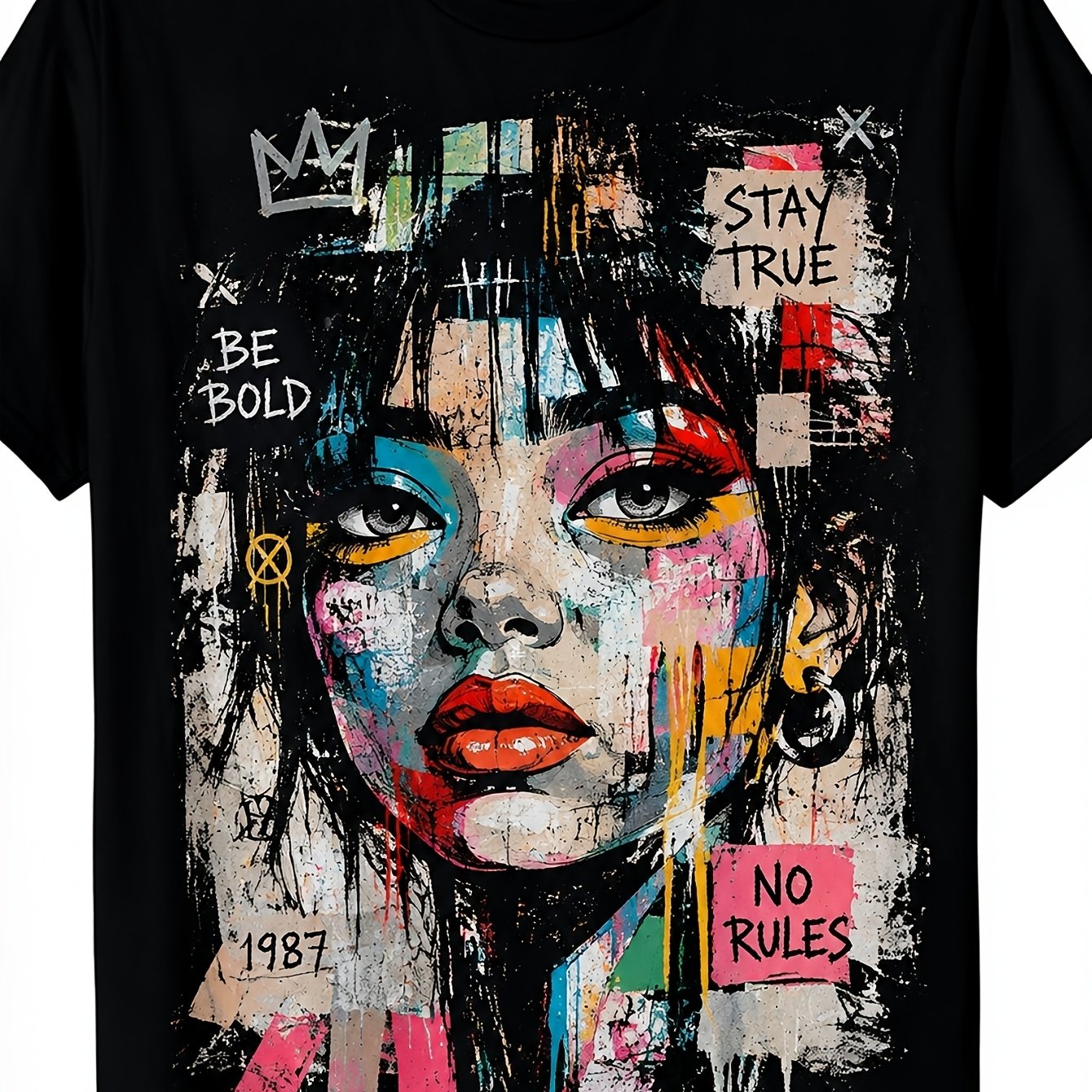 Image of Men's Retro Vintage Street Art Girl Graphic T-shirt, Short Sleeve Crew Neck Urban For Casual Daily Wear And Summer Outfits