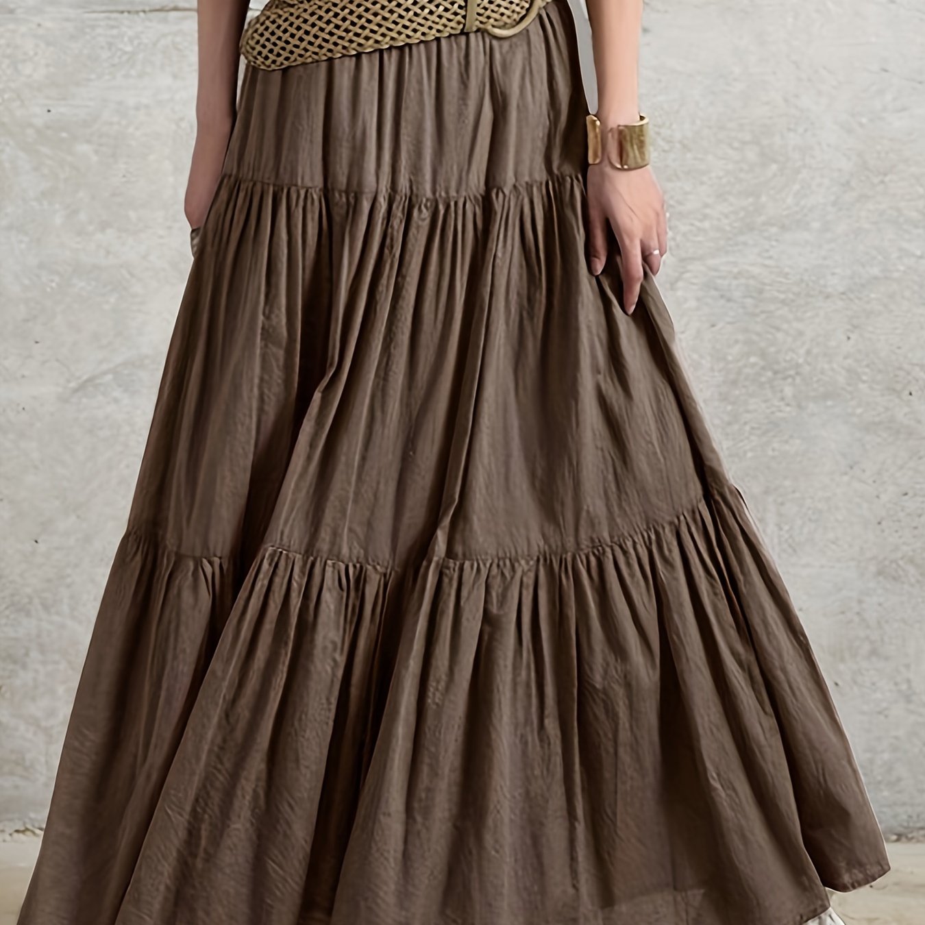Solid Ruched Loose A-line Midi Skirt