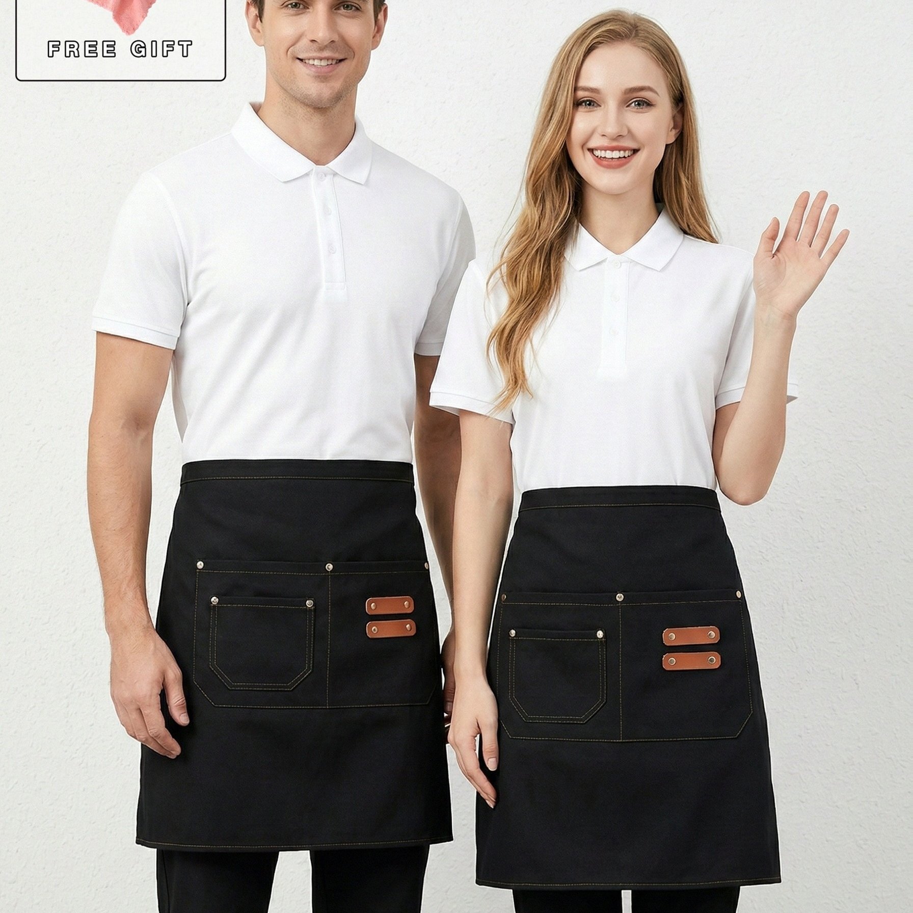 TEMU 2pcs Set: 1 Apron And 1 Cleaning Cloth. High-end Short Kitchen Apron, Suitable For As A Casual Half-apron. Comfortable And Wear-resistant.