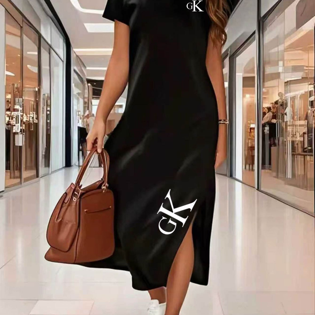 TEMU Women's Spring/summer Slim-fit Y Casual Dress, Fashionable Printed Short-sleeve Split Dress
