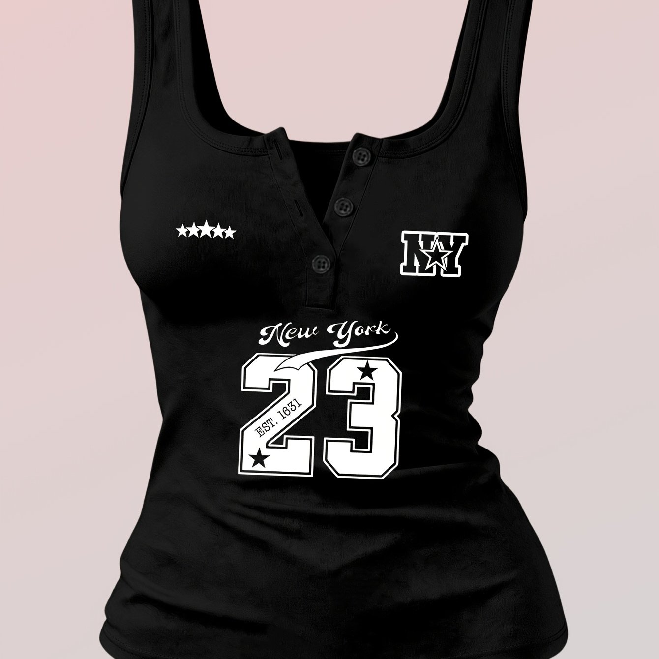 TEMU Sports Pattern Women's Clothing Button-style Hot Sexy Design Non-v-neck Women's Vest, Suitable For Spring Summer Autumn Winter Wear