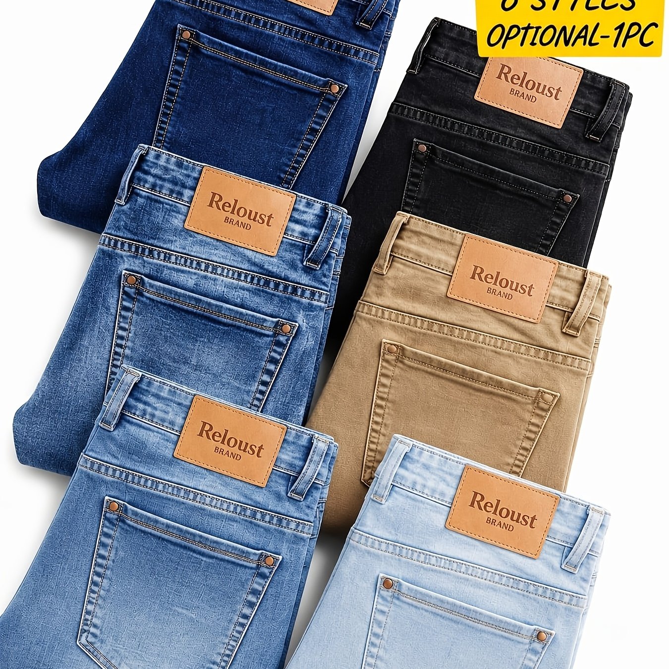 TEMU Men's Straight Leg Jeans, Stylish And Casual, Stretchy And Durable With 6 Different From. In , Black And Gray, Lightweight And Comfortable For