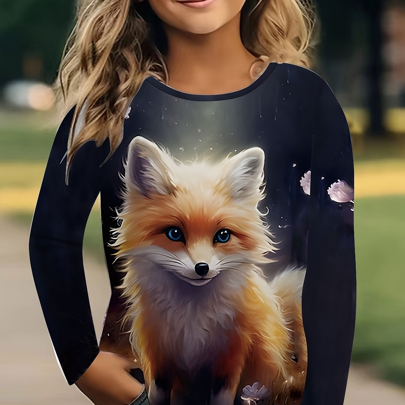 Image of Girl's Spiritual Fox Print Fashion Long-sleeve T-shirt