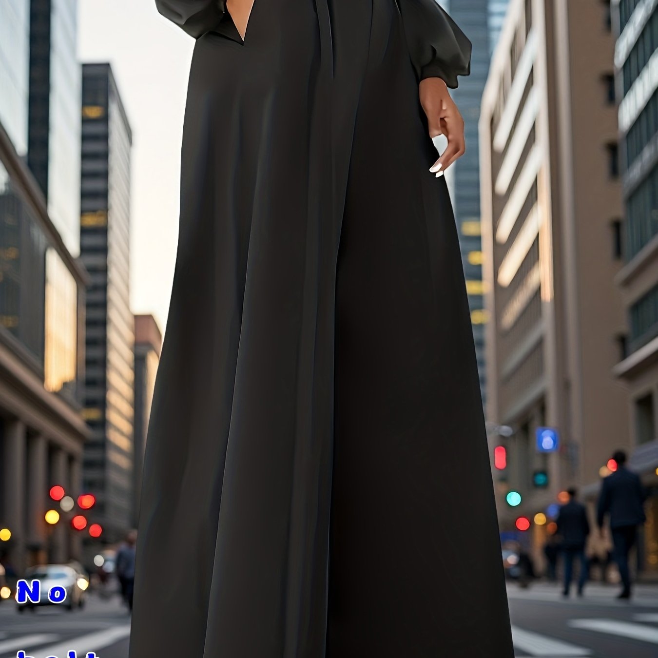 E-shop Einfarbige - Elegante Damen Hose mit weitem Bein, wunderschöne, bequeme, passende Hose, ohne Gürtel - Mittlerer Reißverschluss am Rücken, mit ,