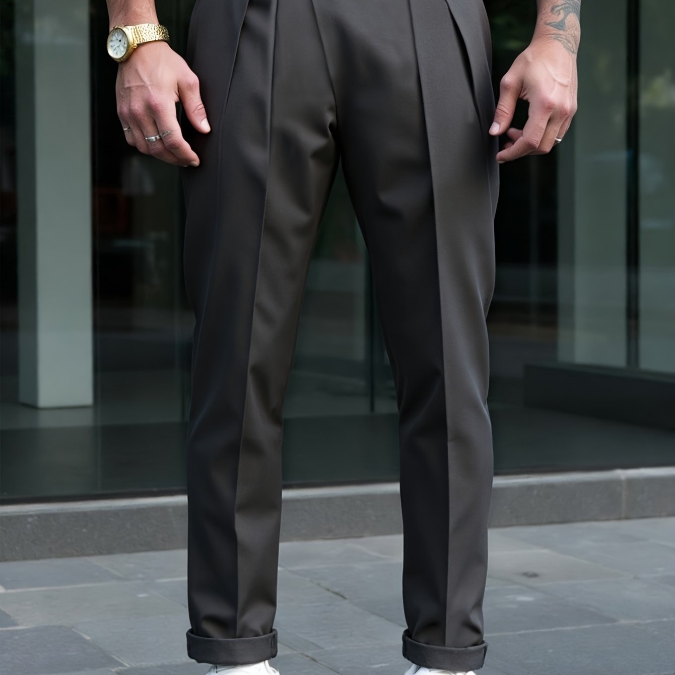 TEMU Pantalon de Costume Homme - Idéal pour Tenue Business Casual et Bureau, Pantalon Droit Uni, Vêtement Polyvalent Toute , Pantalon Non Extensible