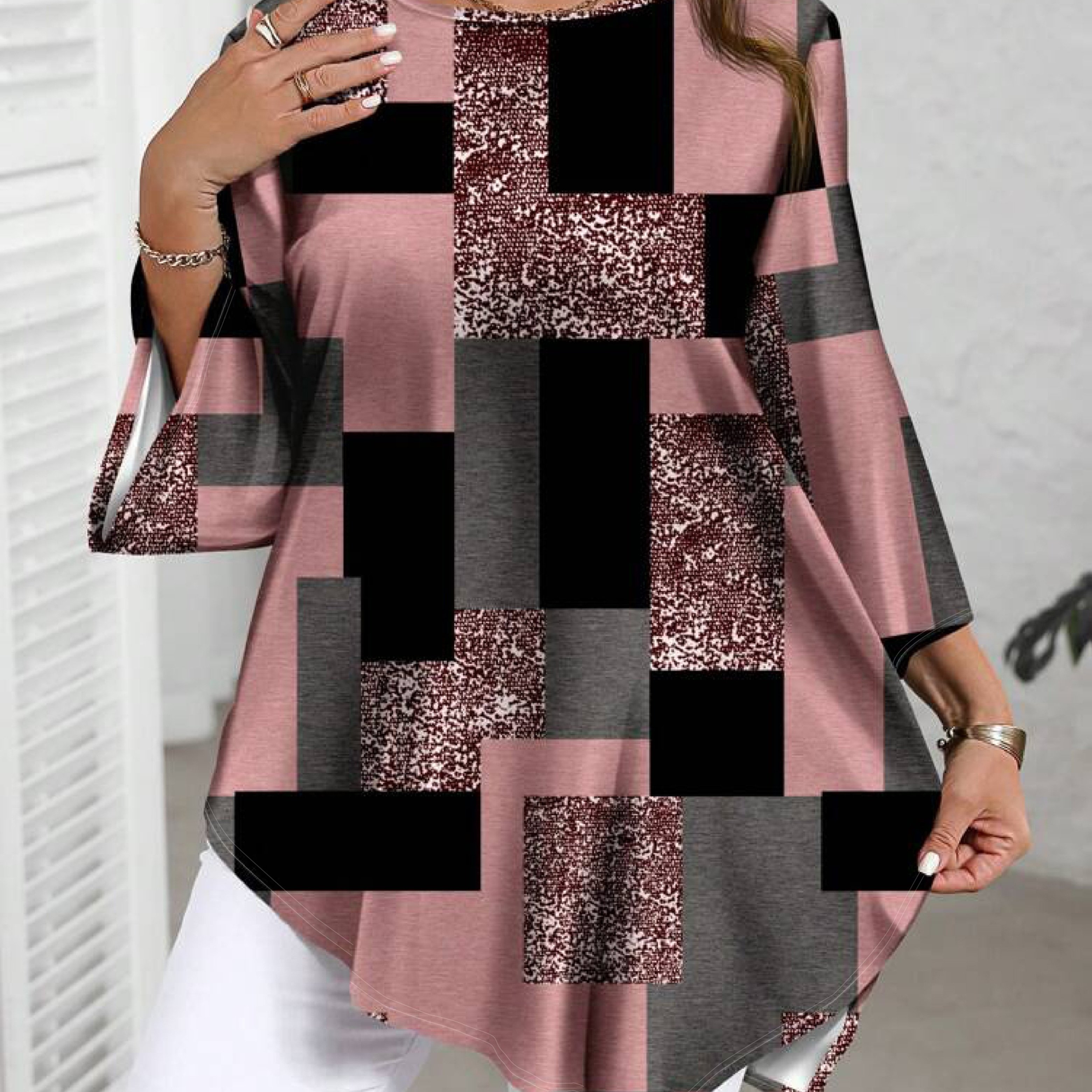 E-shop Plus Size, Damen Karo-Print Hemd Elegantes Casual Oberteil