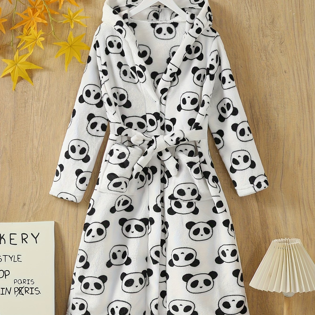 Girls' Fashionable Casual Long Hooded Jacket With Cute Black And White Panda Cartoon Print, Made Of Fleece Velvet, Suitable For Outdoor, Leisure, Vacation, And Autumn/winter